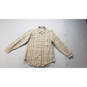 Vintage SERO Shirt Mens Medium Beige Plaid Flannel Button Up Wool Blend Casual